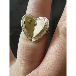 925 Sterling Silver Two Tone Heart Ring Size 7